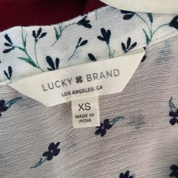 Lucky Brand Ivory and Blue Semi-Sheer Floral Button Up Blouse - Picture 3 of 3